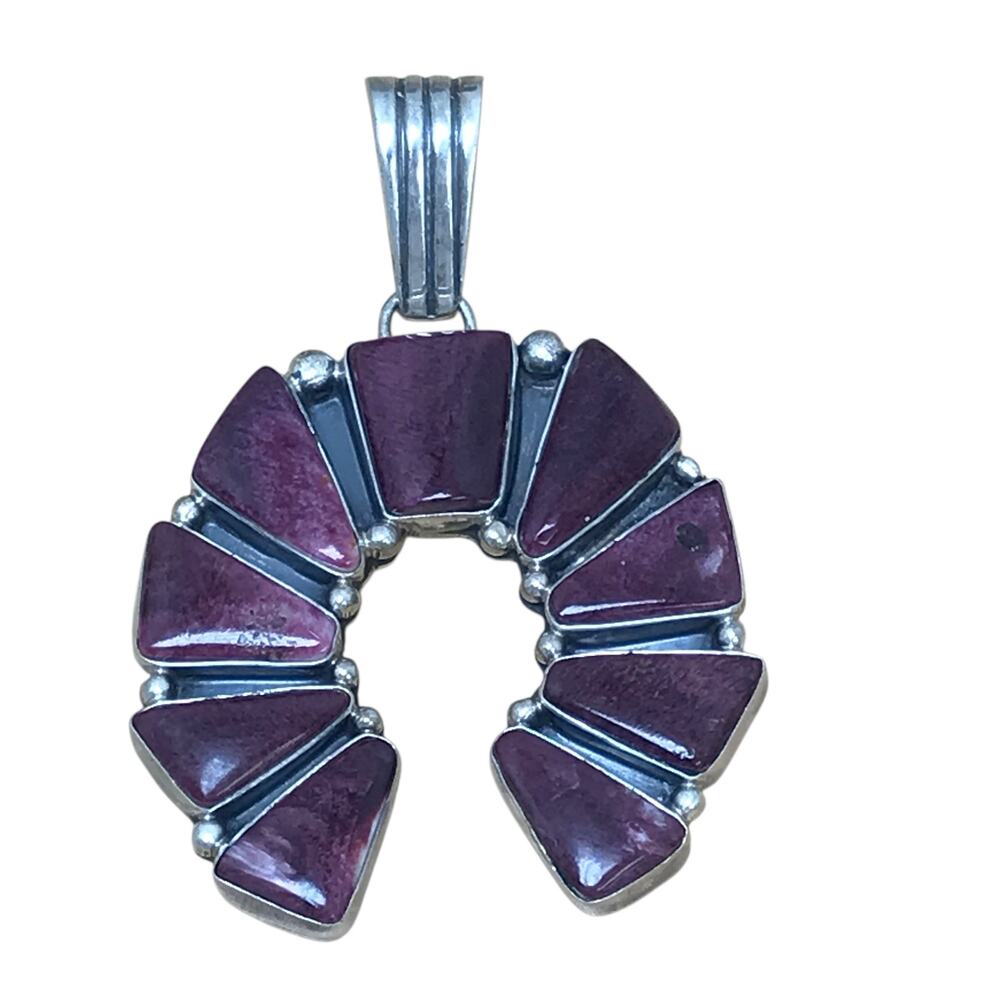 Purple Spiny Oyster Sterling Silver Squash Blossom Pendant G James 44g Vintage